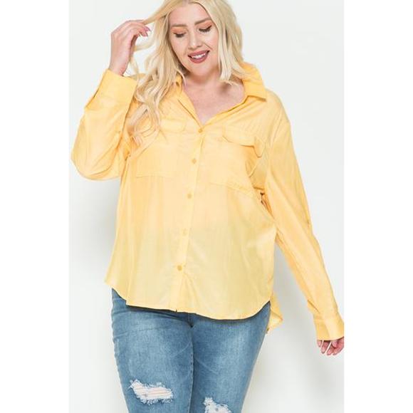 Rachell`s Boutique Tops - Plus Size Chest Pocket Oversized Satin Shirt